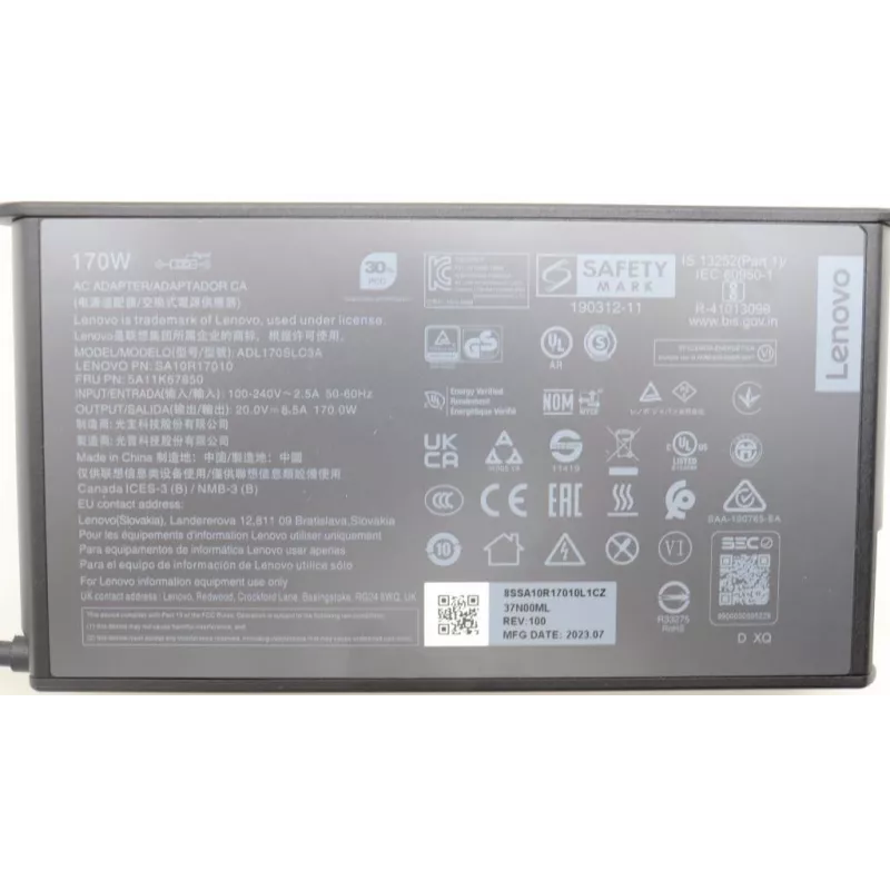 Lenovo 5A11K67850 Netzteil Indoor 170 W Schwarz
