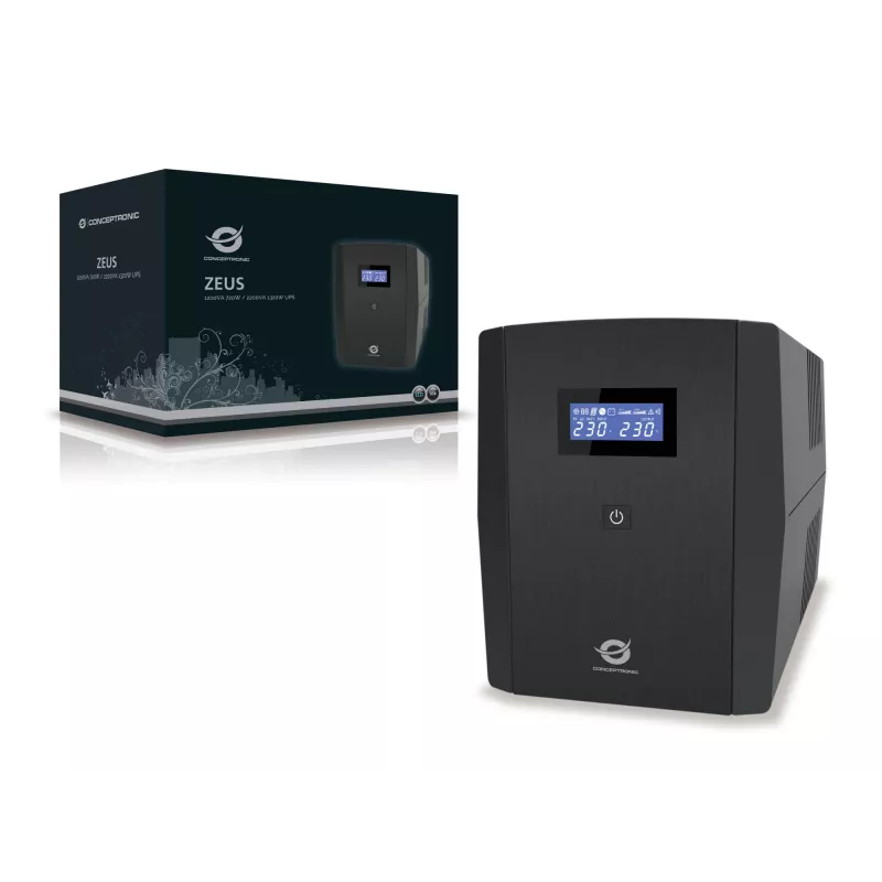 Conceptronic ZEUS 1200VA 720W USV, IEC + Schuko-Steckdose, Line-Interactive, 1,2 kVA, 720 W, 220 V, 240 V, 220 V