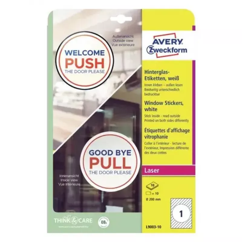 Avery Fensteraufkleber Avery L9003-10 Selbstklebend Weiß A4 10 Stück