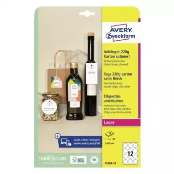 Nicht klebendes Etikett Avery T2004-10 120 Stück Weiß Rund 6 cm