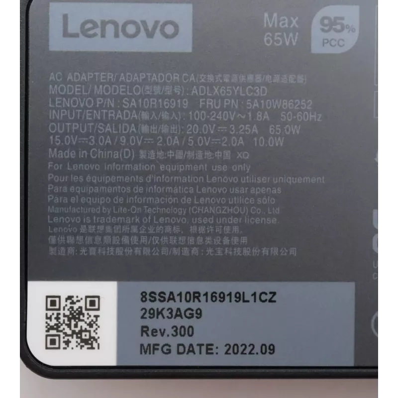 Lenovo 5A10W86252 Netzteil Innenbereich 65 W Schwarz