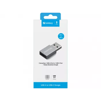 Sandberg USB-A auf USB-C Dongle, USB-A, USB-C, Aluminium