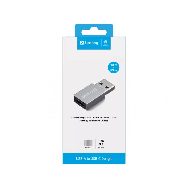 Sandberg USB-A auf USB-C Dongle, USB-A, USB-C, Aluminium