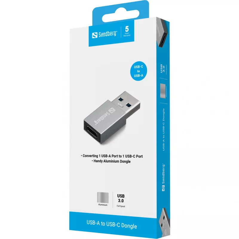Sandberg USB-A auf USB-C Dongle, USB-A, USB-C, Aluminium