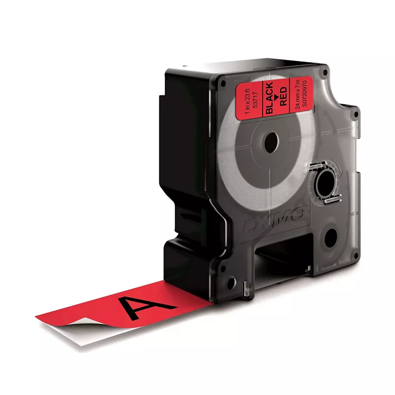 DYMO Authentic D1 Etiketten | 24 mm x 7 m Rolle | Schwarzer Druck auf Rot | Selbstklebende Etiketten für LabelManager Etikettendrucker