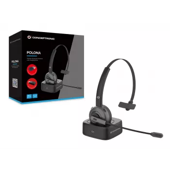 Conceptronic POLONA Kabelloses Bluetooth-Headset mit Ladestation & Bluetooth-USB-Audio-Adapter