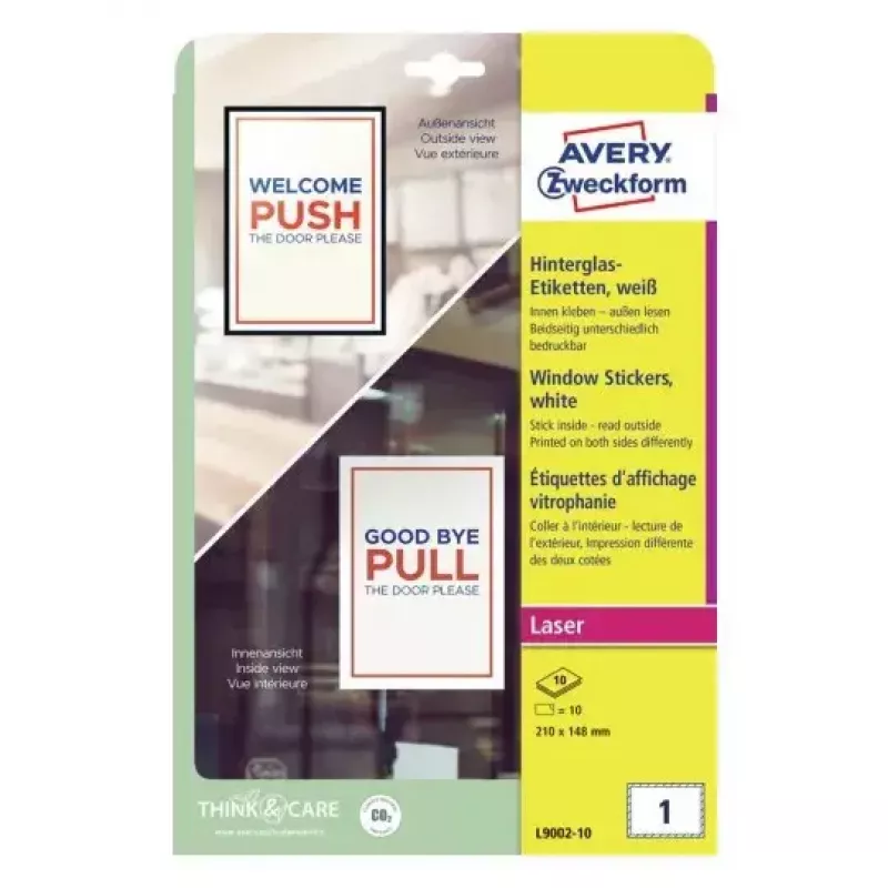 Avery Window Stickers Selbstklebendes Druckeretikett A5 Weiß 10 Stück