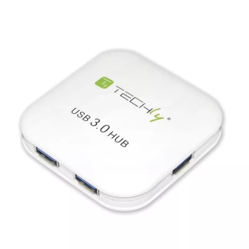 Techly USB 3.0 Super Speed Hub 4 Ports Weiß IUSB3-HUB4-WH, USB 3.2 Gen 1 (3.1 Gen 1) Typ-A, 5000 Mbit/s, Weiß, 0,8 m, CE, RoHS, USB 2.0 USB 1.1