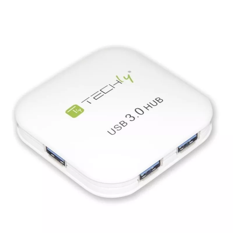 Techly USB 3.0 Super Speed Hub 4 Ports Weiß IUSB3-HUB4-WH, USB 3.2 Gen 1 (3.1 Gen 1) Typ-A, 5000 Mbit/s, Weiß, 0,8 m, CE, RoHS, USB 2.0 USB 1.1