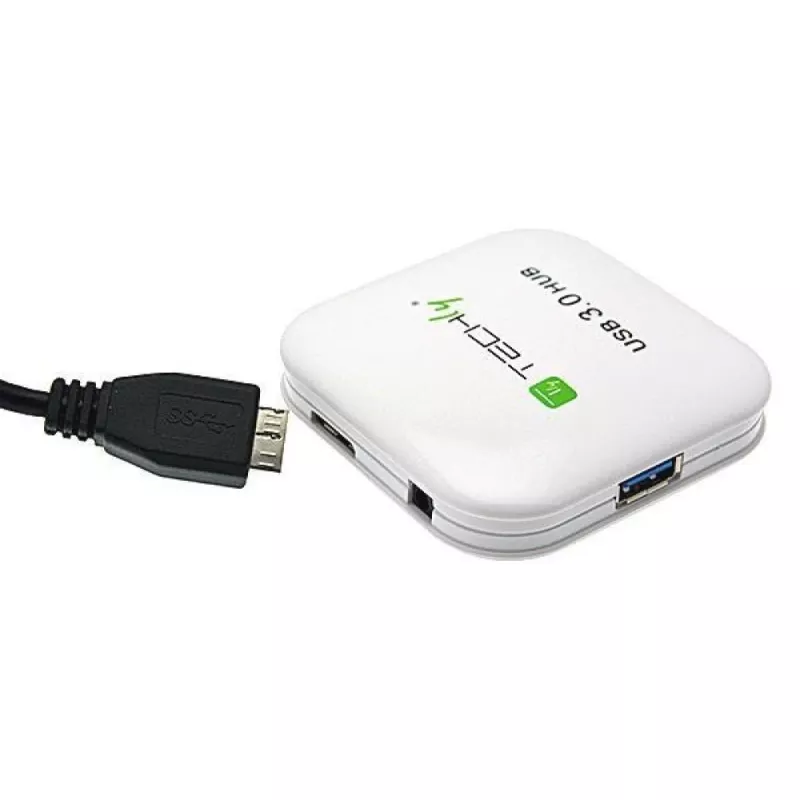 Techly USB 3.0 Super Speed Hub 4 Ports Weiß IUSB3-HUB4-WH, USB 3.2 Gen 1 (3.1 Gen 1) Typ-A, 5000 Mbit/s, Weiß, 0,8 m, CE, RoHS, USB 2.0 USB 1.1