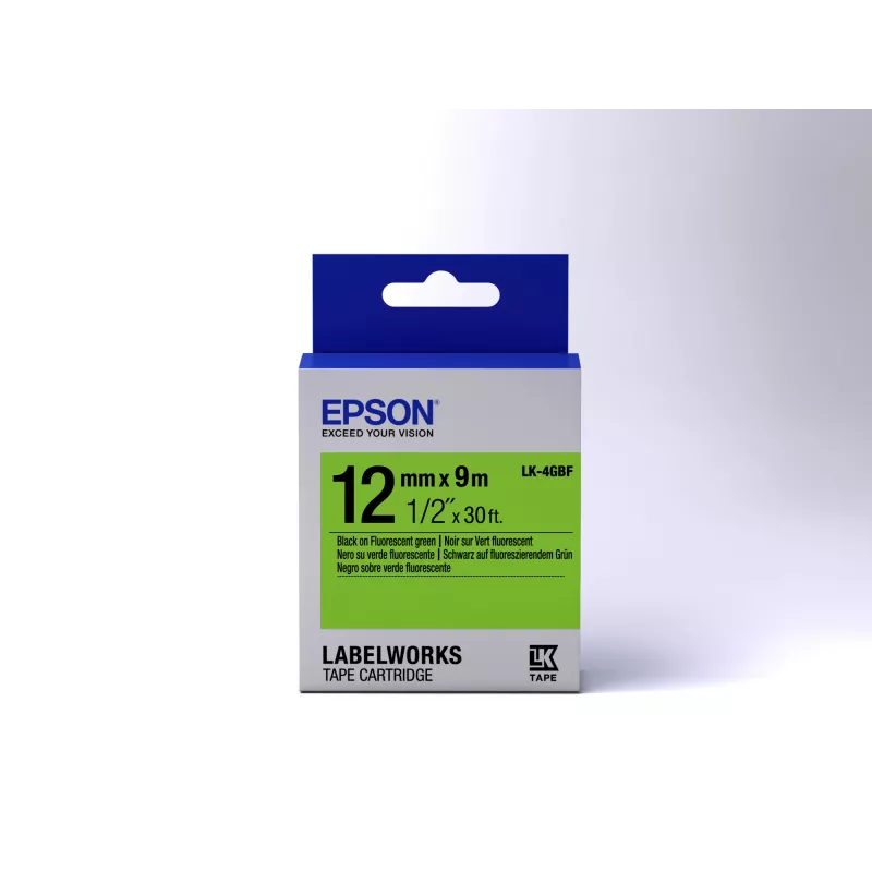 Epson Label Cartridge Fluorescent LK-4GBF Schwarz/Grün 12mm (9m)
