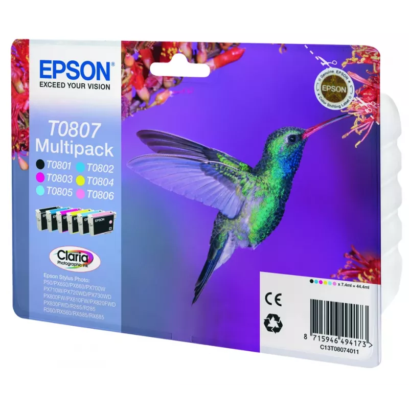 Epson Hummingbird Multipack 6-Farben T0807 Claria Photo-Tinte