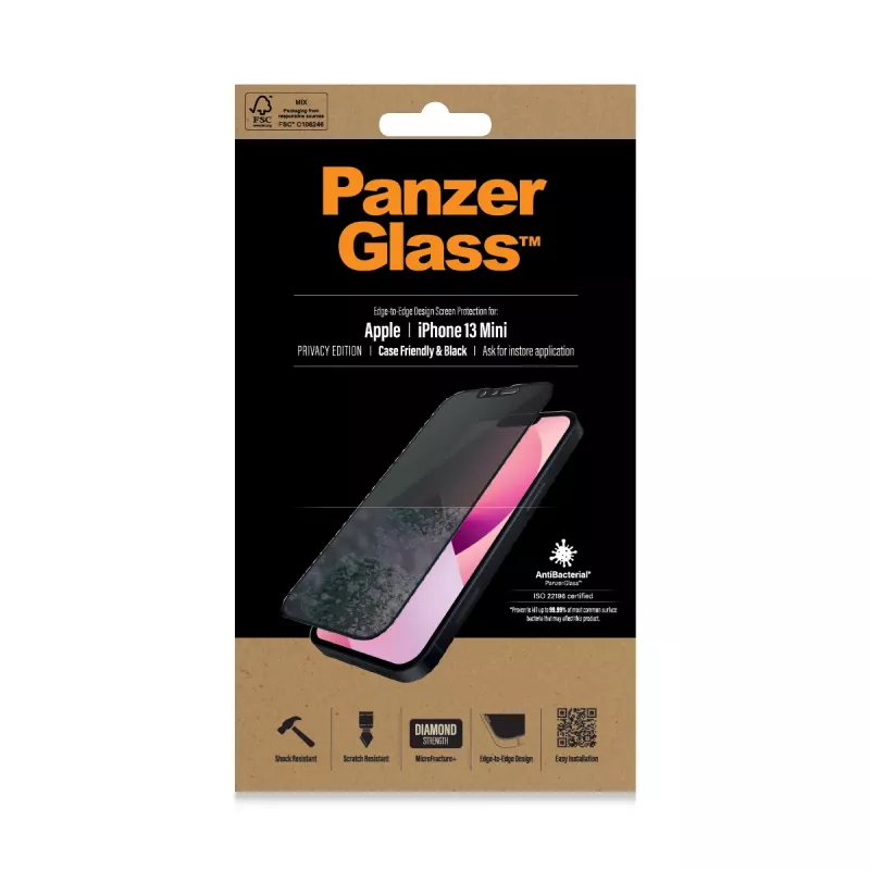 PanzerGlass Privacy Screen Protector Apple iPhone 13 Mini Edge-to-Edge kratz- und stoßfest