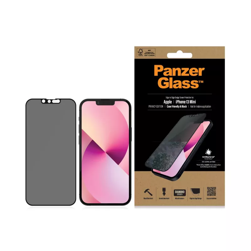 PanzerGlass Privacy Screen Protector Apple iPhone 13 Mini Edge-to-Edge kratz- und stoßfest