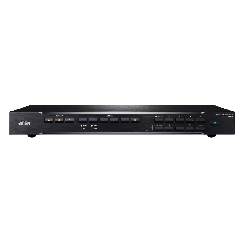 ATEN 7 x 3 Präsentations-Switch, HDMI, Metall, Schwarz, 60 Hz, 1080p, 1920 x 1200 Pixel