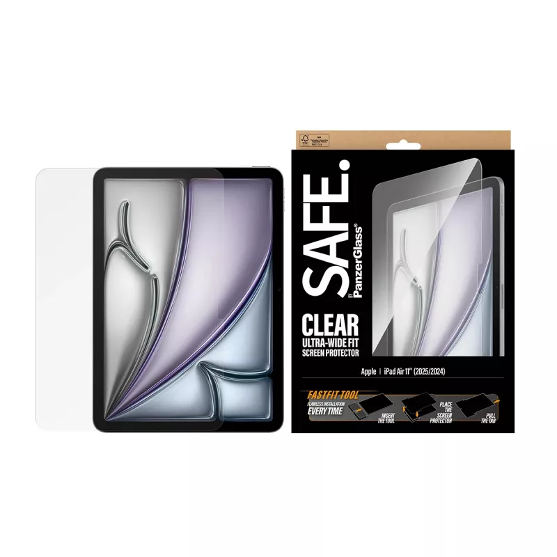 PanzerGlass SAFE. by ® Displayschutzfolie iPad Air 11 Zoll (2024-2026) | Ultra-Wide Fit mit Fastfit-Werkzeug