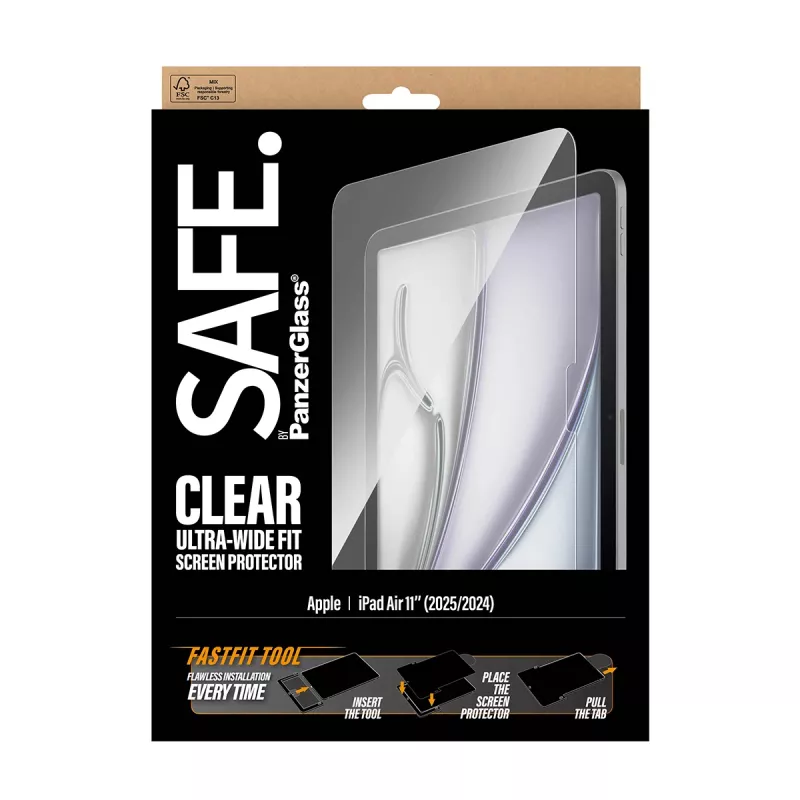 PanzerGlass SAFE. by ® Displayschutzfolie iPad Air 11 Zoll (2024-2026) | Ultra-Wide Fit mit Fastfit-Werkzeug