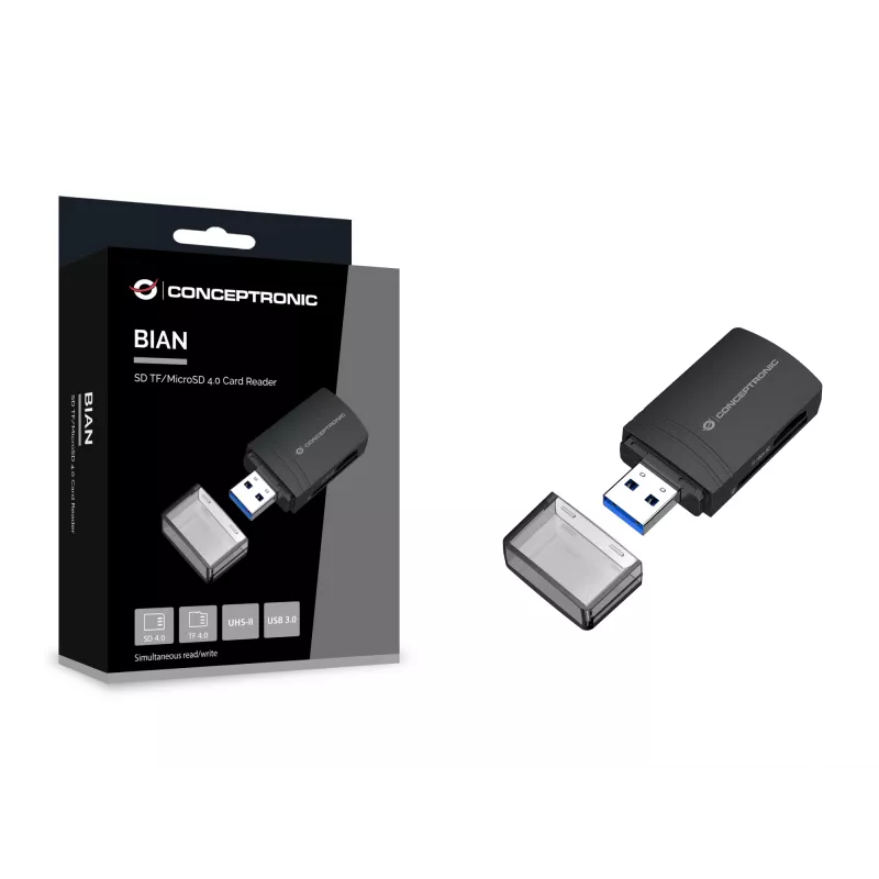 Conceptronic BIAN06B SD TF/MicroSD 4.0 Kartenleser, UHS-II, USB 3.0, 5 Gbit/s