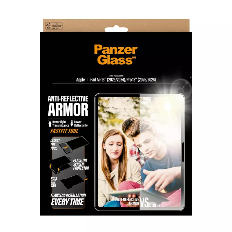 PanzerGlass ® Anti-Reflective Armor Displayschutzfolie iPad Air 13 Zoll (2024–2026) | Pro 13 Zoll (2024–2025) | Ultra-Wide Fit mit Fastfit-Werkzeug