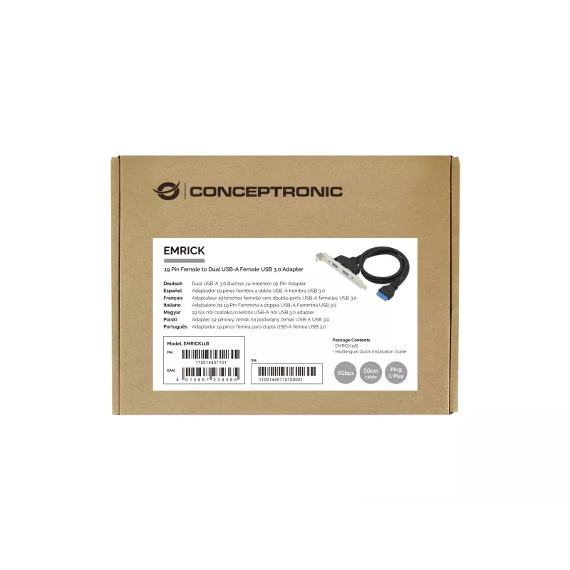 Conceptronic EMRICK11B 19-polig Buchse auf Dual-USB-A-Buchse USB 3.0 Adapter