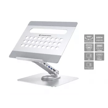 Conceptronic DONN27G, Laptopständer, Silber, Aluminium, 360°, USB 3.2 Gen 1 (3.1 Gen 1) Type-C, 5000 Mbit/s