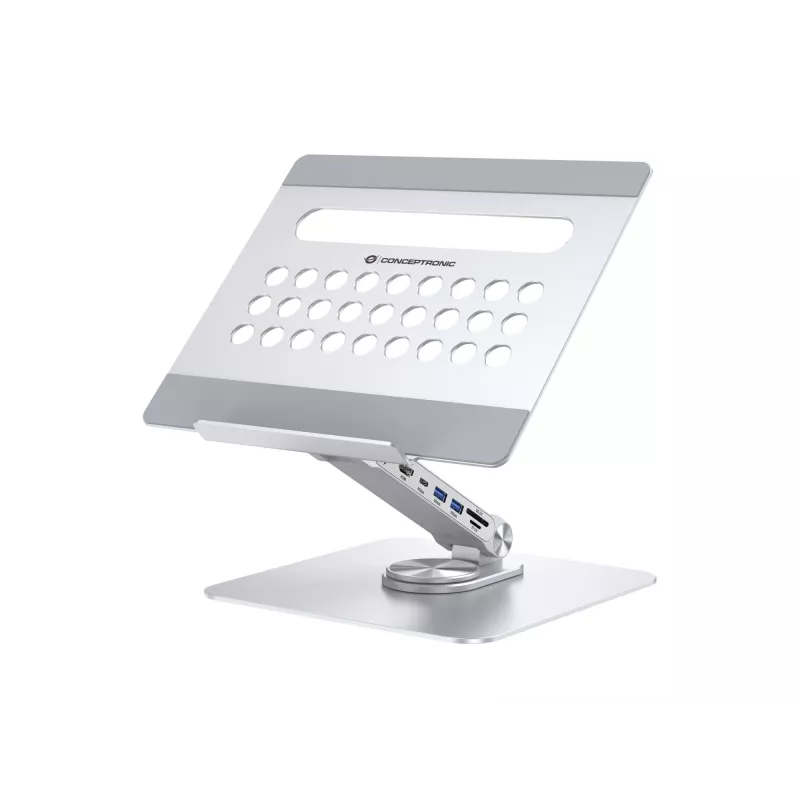Conceptronic DONN27G, Laptopständer, Silber, Aluminium, 360°, USB 3.2 Gen 1 (3.1 Gen 1) Type-C, 5000 Mbit/s