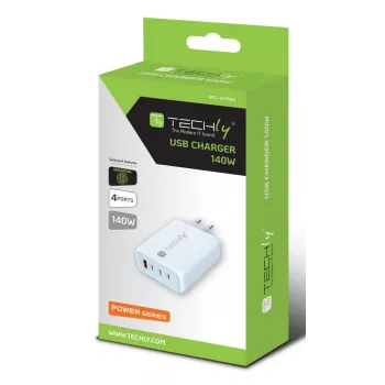 Techly IPW-PD140W-WH mobiles Ladegerät Powerbank, Smartphone, Tablet, Universal Weiß AC Schnellladen Innenbereich