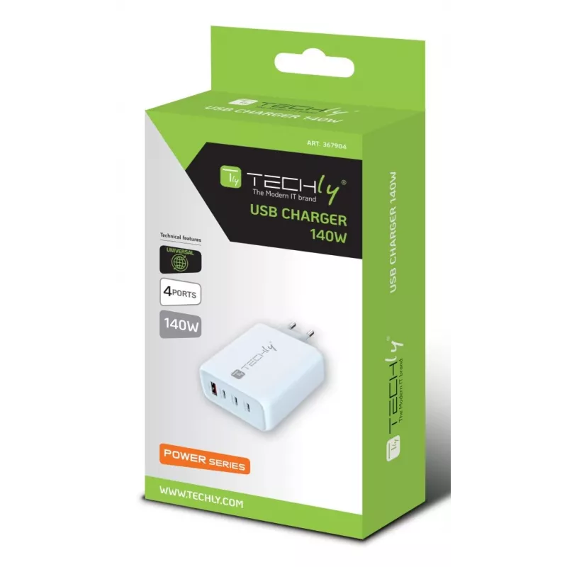 Techly IPW-PD140W-WH mobiles Ladegerät Powerbank, Smartphone, Tablet, Universal Weiß AC Schnellladen Innenbereich