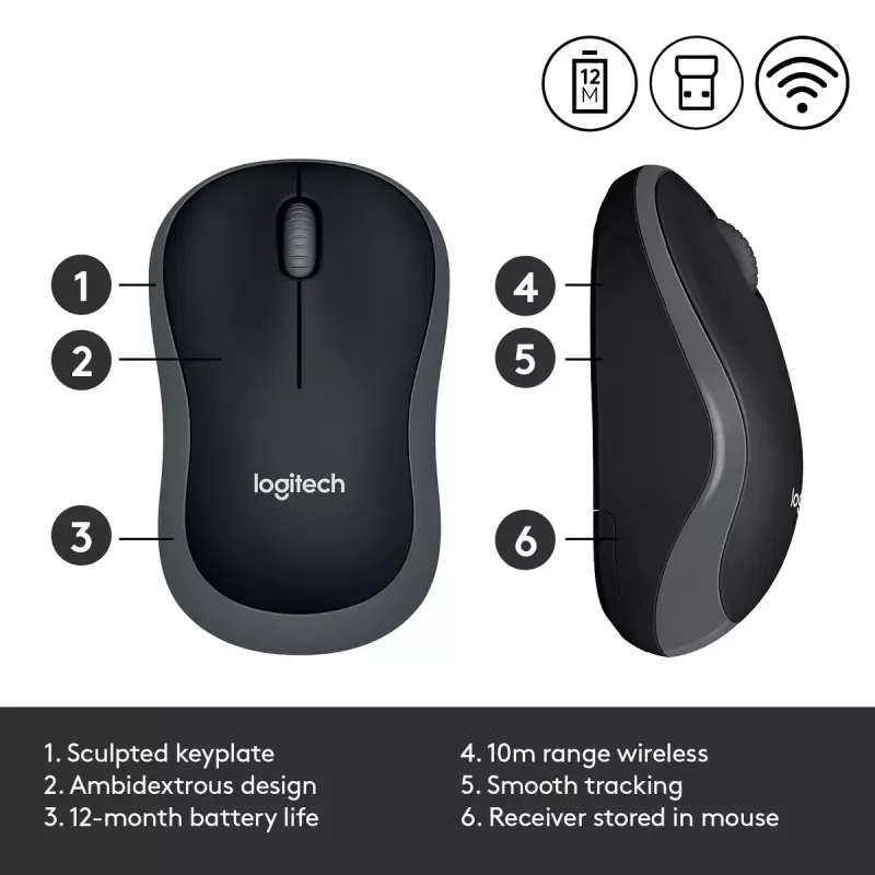 Maus Logitech M185 Swift Wireless Grau