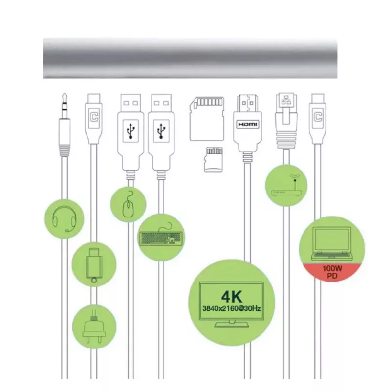 Techly ICA-NTB-DOCK91 Kabelgebunden USB 3.2 Gen 1 (3.1 Gen 1) Typ-C Silber