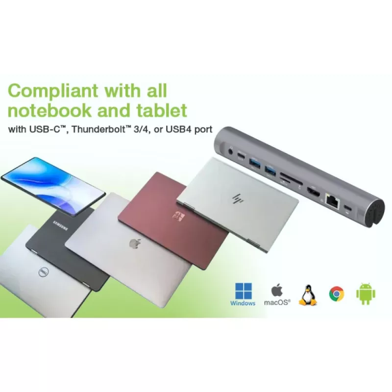 Techly ICA-NTB-DOCK91 Kabelgebunden USB 3.2 Gen 1 (3.1 Gen 1) Typ-C Silber