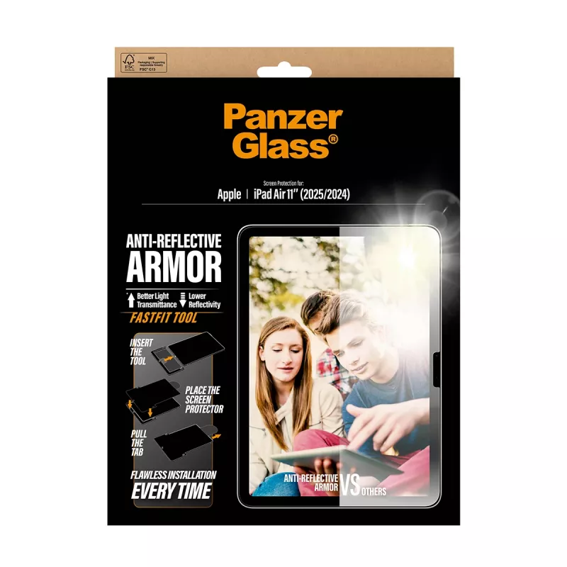 Bildschirmschutz PanzerGlass Anti-Reflective Armor für iPad Air 11 Zoll (2024–2026) Ultra-Wide Fit mit Fastfit-Werkzeug, PET/Silikon