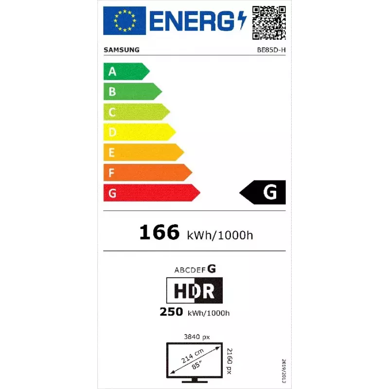 Samsung BE85D-H Digital Signage Flachbildschirm 2,16 m (85 Zoll) LED Wi-Fi 4K Ultra HD Schwarz Tizen 16/7