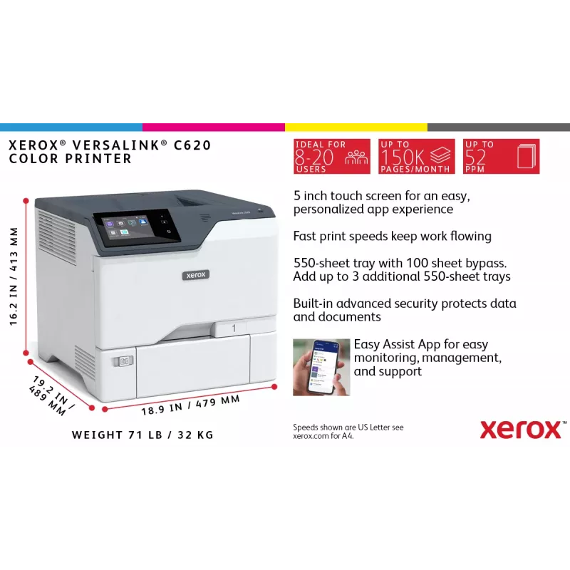 Xerox VersaLink C620 A4 50ppm Duplex Drucker PS3 PCL5e/6 2 Schächte 650 Blatt