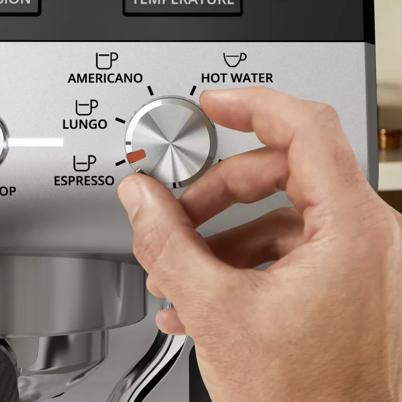 Espressomaschine KRUPS XP801T halbautomatisch mit integriertem Mahlwerk, 3-Liter-Wassertank, 2 Tassen Ausgabe, schwarz/Edelstahl