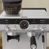 Espressomaschine KRUPS XP801T halbautomatisch mit integriertem Mahlwerk, 3-Liter-Wassertank, 2 Tassen Ausgabe, schwarz/Edelstahl