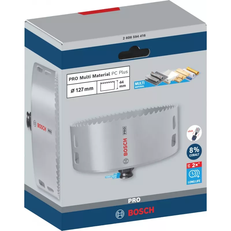 Bosch PRO Multi Material PC Plus, 44/127 mm, Single, Bohrer, Trockenbauwand, Metall, Nichteisenmetall, Kunststoff, Weichholz, Schwarz, Grau, Kobaltstahl, Kobaltlegierung Schnellarbeitsstahl (HSS-Co)