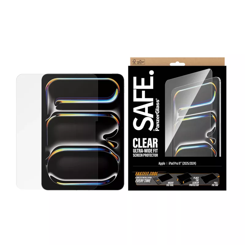 PanzerGlass SAFE. by ® Displayschutz iPad Pro 11 Zoll (2024-2025) | Ultra-Wide Fit mit Fastfit-Werkzeug