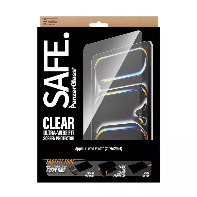 PanzerGlass SAFE. by ® Displayschutz iPad Pro 11 Zoll (2024-2025) | Ultra-Wide Fit mit Fastfit-Werkzeug