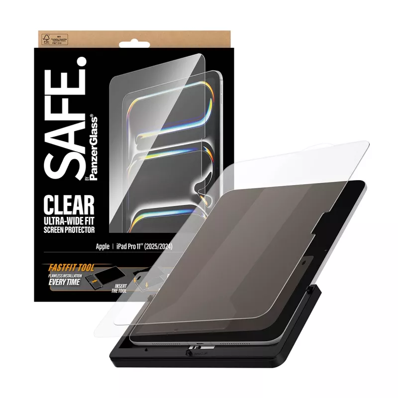 PanzerGlass SAFE. by ® Displayschutz iPad Pro 11 Zoll (2024-2025) | Ultra-Wide Fit mit Fastfit-Werkzeug