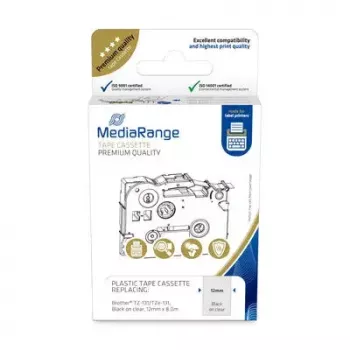 Plastikbandkassette MediaRange TZ-131 12mm schwarz auf transparent