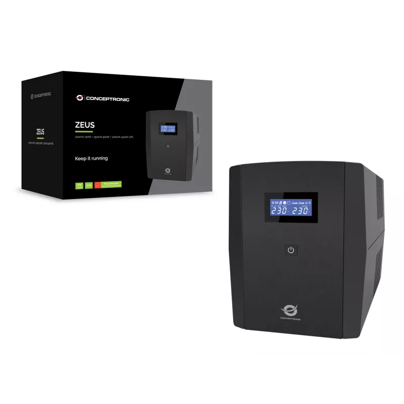 Conceptronic ZEUS03G 1200VA 720W USV, 4 UK-Steckdosen, HID-USB, RJ45 Ein-/Ausgang, AVR