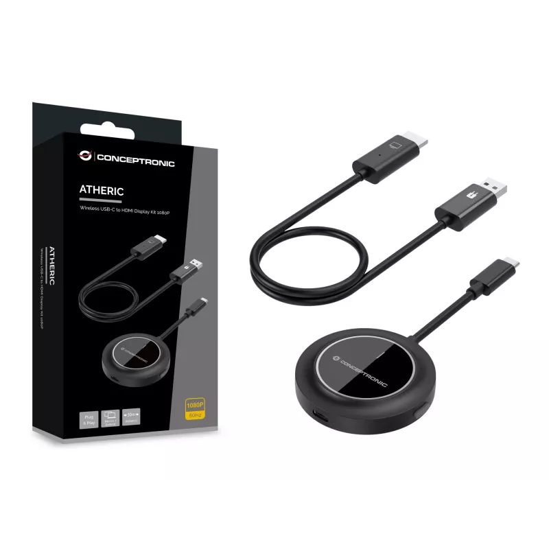 Conceptronic ATHERIC01B Kabelloses USB-C-auf-HDMI-Display-Kit 1080P