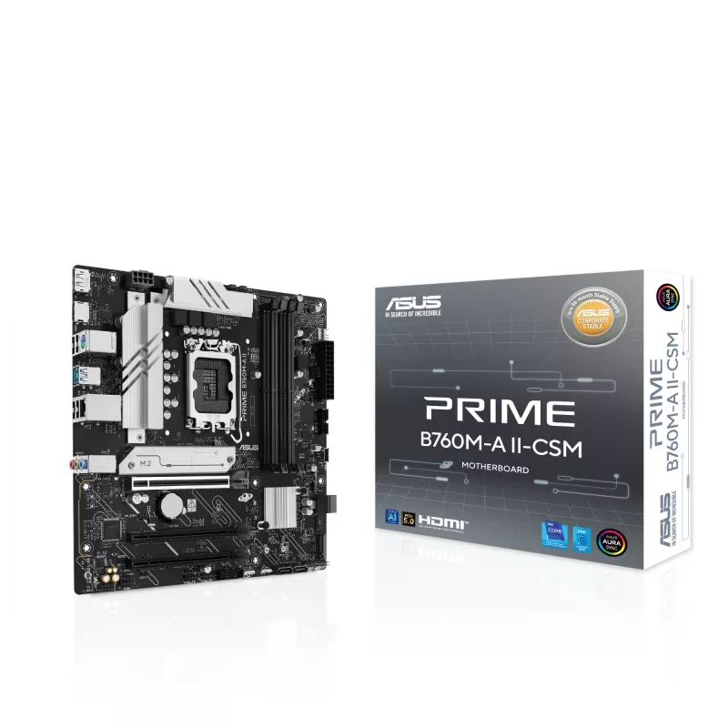 Motherboard ASUS PRIME B760M-A II-CSM — Intel B760, LGA1700, microATX, DDR5, bis zu 256 GB, M.2/PCIe 4.0/SATA III, 2,5-Gb-Ethernet