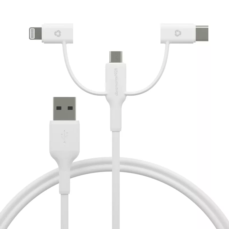 dbramante1928 re-charge - 3-in-1-Kabel – USB-A auf USB-A, C & Lightning - Weiß