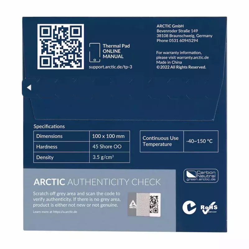 ARCTIC TP-3 Premium Performance Wärmeleitpad 100 x 100 mm, 0,5 mm