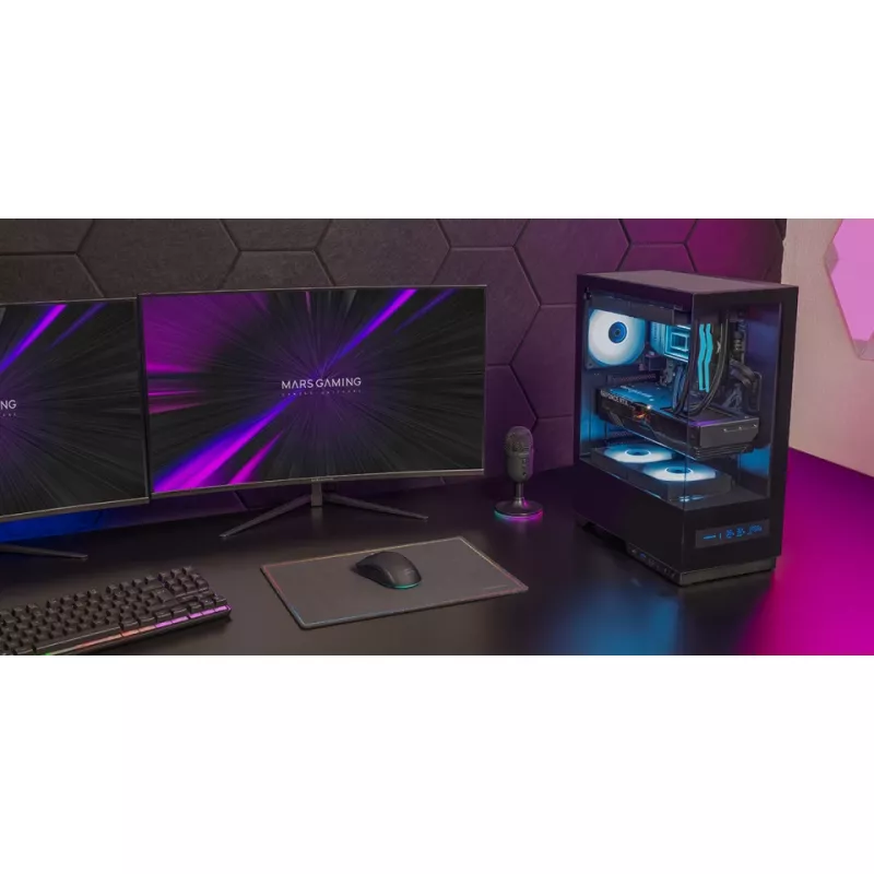 PC-Gehäuse TACENS MARS MC-PULSAR LCD ATX Midi Tower, gehärtetes Glas, Front-LCD, USB-C, unterstützt GPU 33,2 cm