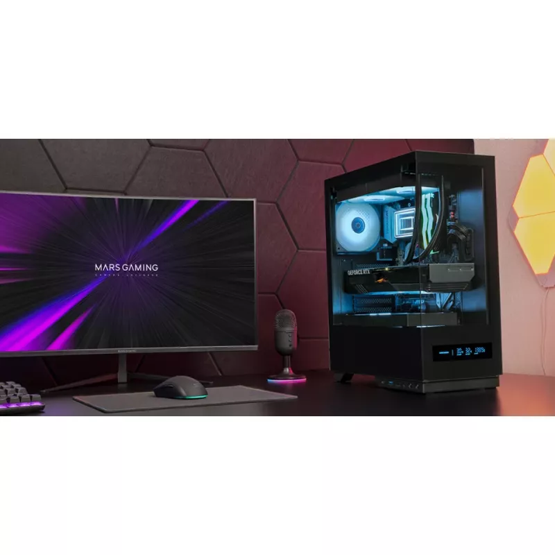 PC-Gehäuse TACENS MARS MC-PULSAR LCD ATX Midi Tower, gehärtetes Glas, Front-LCD, USB-C, unterstützt GPU 33,2 cm