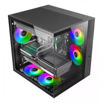 PC-Gehäuse TACENS Mars Gaming MCV-ONE Midi Tower – Schwarz, ATX/Micro-ATX/Mini-ITX, gehärtetes Glas, unterstützt 120-mm-Lüfter
