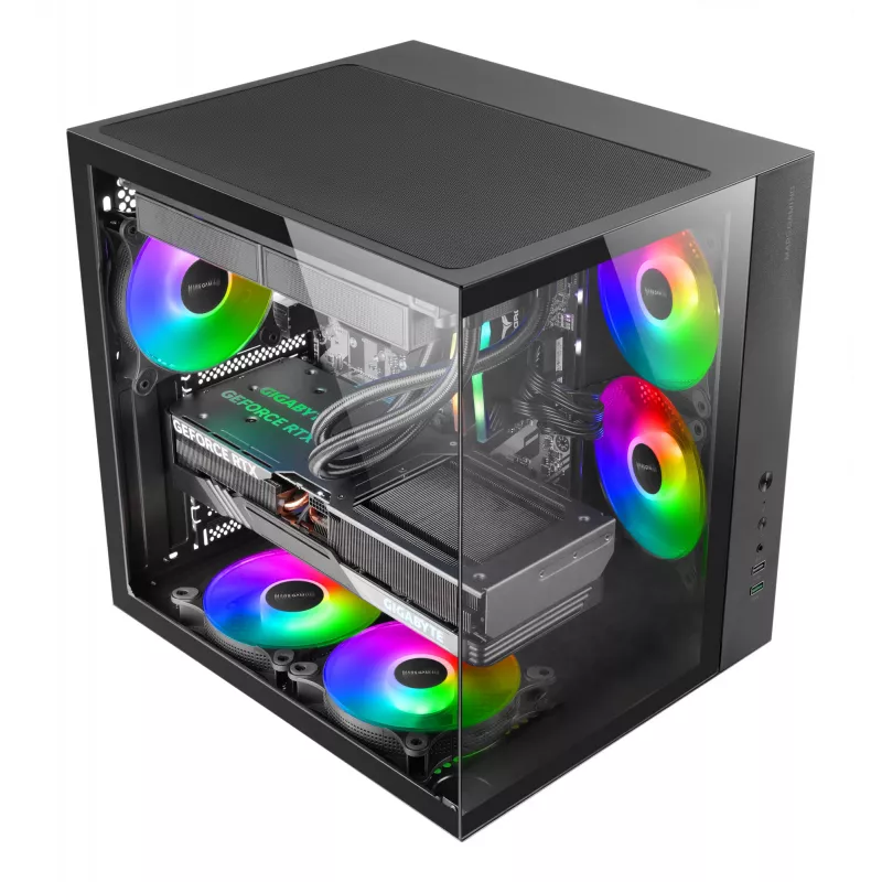 PC-Gehäuse TACENS Mars Gaming MCV-ONE Midi Tower – Schwarz, ATX/Micro-ATX/Mini-ITX, gehärtetes Glas, unterstützt 120-mm-Lüfter